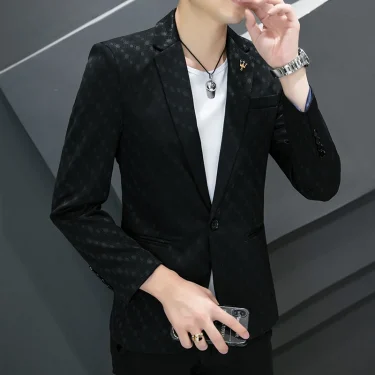 New Men's Boutique Fashion Wave Dot Leisure Business Suit Jacket Blazer Groom Wedding Dress Party Performance Host Coat 5