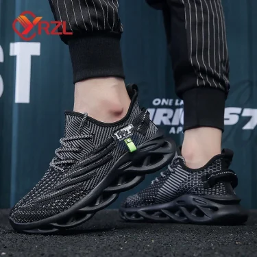 YRZL Men Sports Running Black Jogging Shoes Casual Sneakers Outdoor Breathable Mesh Women Light Shock-absorption Black Tennis 6