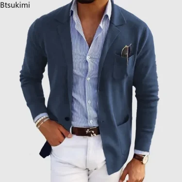 2025 New Men's Blazer Jackets Fashion Slim Fit Solid Single-breasted Suit Coats Business Casual Outerwear Wedding Suits for Men 6