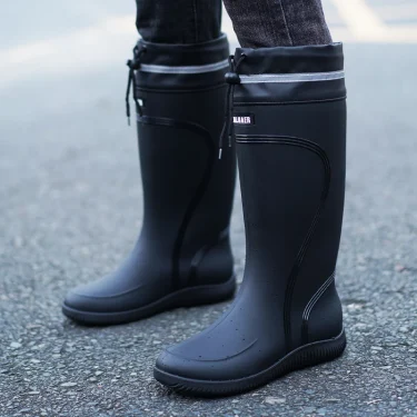 Men's Women's High-End Rain Boots Closed Rainproof and Waterproof Short and Mid.Calf Length Non-Slip Drawstring Rubber Boots 5