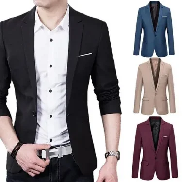 Men Blazers Slim Autumn Suit Blazer Business Formal Party Male Suit One Button Lapel Casual Long Sleeve Pockets Top Plus Size 2