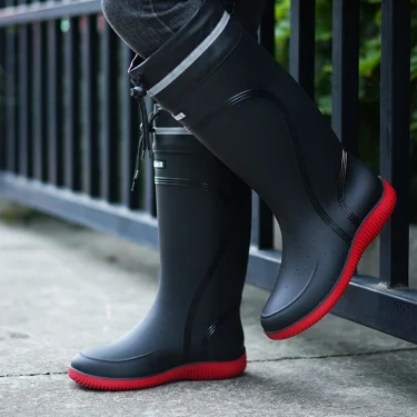 Men's Women's High-End Rain Boots Closed Rainproof and Waterproof Short and Mid.Calf Length Non-Slip Drawstring Rubber Boots 4