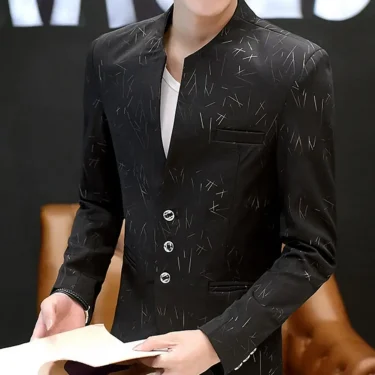 Men Business Blazer Vintage Print 2025 Men Casual Korean Casual Blazers Youth Handsome Slim Print Fake Pockets Buttons Blazer 5