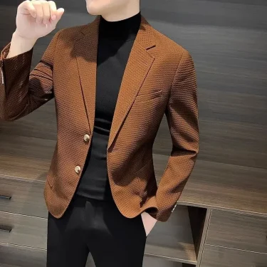 White Brown Jacket For Men Plaid Party Coats Man Suits And Blazers Summer Clothing Casual Menswear Premium Luxury Designer 5