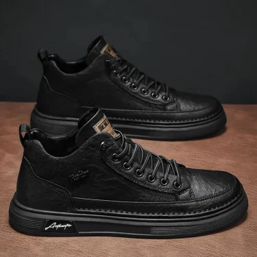 Classic Men Leather Casual Shoes Spring New High Top Platform Shoes Loafers Luxury British Business Style Walking Shoe Masculino 1