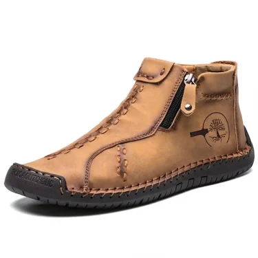 Handmade Leather Casual Shoes For Men Sneakers Men Flat Footwear Zipper Leather Boots Men Ankle Plus Size 39-48 4