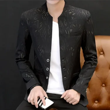 Men Business Blazer Vintage Print 2025 Men Casual Korean Casual Blazers Youth Handsome Slim Print Fake Pockets Buttons Blazer 3