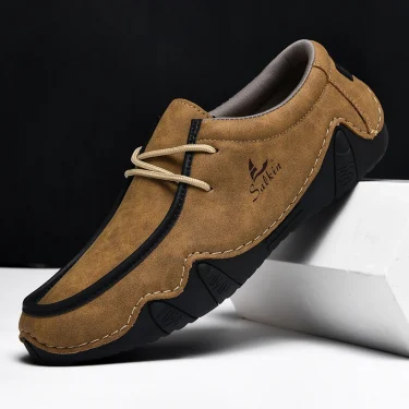 New 2025 Autumn Handmade Leather Casual Men Shoes Design Fashion Sneakers Man Loafers Breathable Low Top Flat Shoes Driving 3