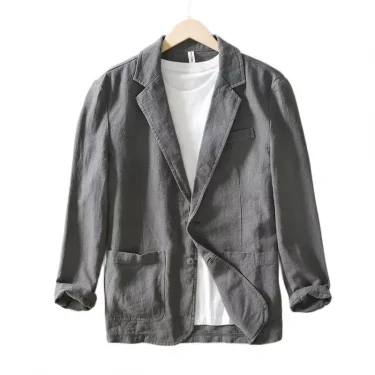 70% Linen 30% Cotton Breathable Men's Blazer Suit Jacket For Men Black Coat For Summer Business Lightweight Male Clothes 2025 1