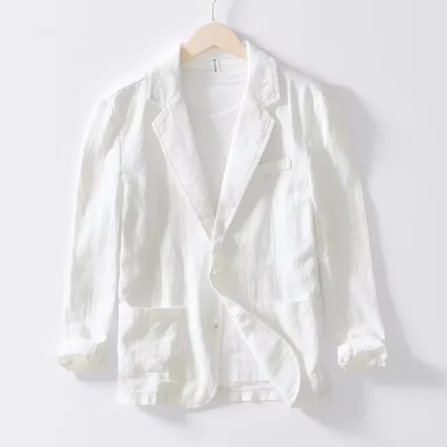 70% Linen 30% Cotton Breathable Men's Blazer Suit Jacket For Men Black Coat For Summer Business Lightweight Male Clothes 2025 5