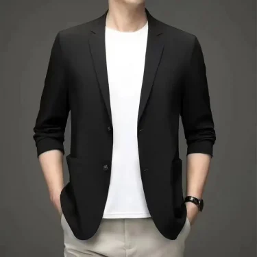 Spring Summer Men Ice Silk Thin Casual Sunscreen Blazer Fashion Casual Male Clothes Long Sleeve Big Size Slim Solid Blazers Coat 2