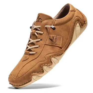 New 2025 Spring Handmade Leather Casual Men Shoes Design Fashion Sneakers Man Loafers Breathable Soft Flat Shoes Driving Shoes 5