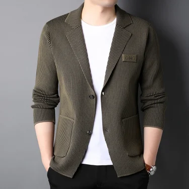 Top Grade New Brand Fashion Slim Fit Blazer Jacket Smart Elegant Stylish Knitted Suit Striped Men Coat Casual Mens Clothes 2025 4