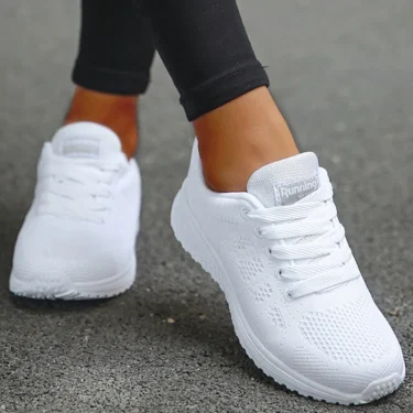 Women's Sneakers Breathable 2025 New Fashion Flat Outdoor Woman Vulcanize Shoes Mesh Fabric Lace Up Ladies Shoes Female Footwear 2