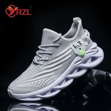 YRZL Men Sports Running Black Jogging Shoes Casual Sneakers Outdoor Breathable Mesh Women Light Shock-absorption Black Tennis 3