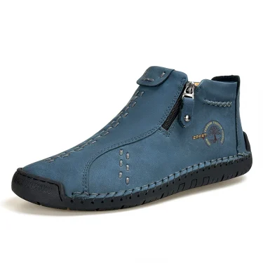 Handmade Leather Casual Shoes For Men Sneakers Men Flat Footwear Zipper Leather Boots Men Ankle Plus Size 39-48 2