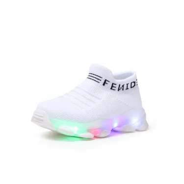 Kids Sneakers Children Baby Girls Boys Letter Mesh Led Luminous Socks Sport Run Sneakers Shoes Sapato Infantil Light Up Shoes 5