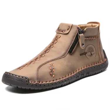 Handmade Leather Casual Shoes For Men Sneakers Men Flat Footwear Zipper Leather Boots Men Ankle Plus Size 39-48 5