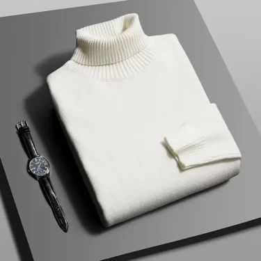 Autumn Mens High Quality Knitted Turtleneck Sweater Slim Fit Long Sleeve Anti-pilling Pullover Solid Color Trend Men Streetwea 2