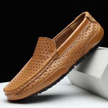 2025 Summer Men Casual Shoes Luxury Brand Genuine Leather Mens Loafers Moccasins Hollow Out Breathable Slip on Driving Shoes 1