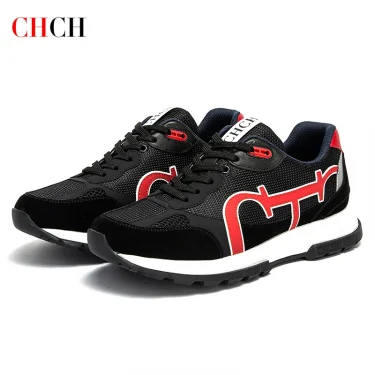 CHCH Men's Tennis Shoes Black Cow Leather Material Stitching Design Men's Shoes Sports Shoes 1