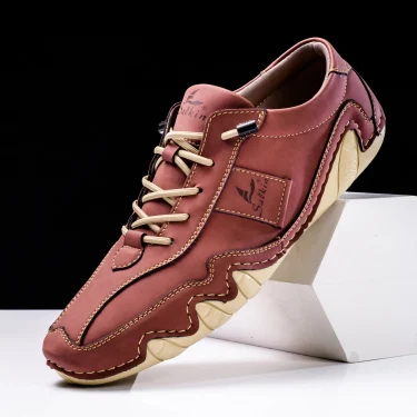 New 2025 Spring Handmade Leather Casual Men Shoes Design Fashion Sneakers Man Loafers Breathable Soft Flat Shoes Driving Shoes 6