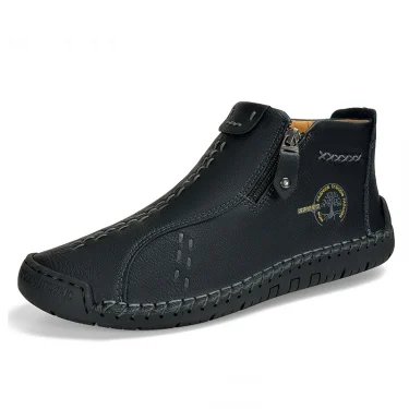 Handmade Leather Casual Shoes For Men Sneakers Men Flat Footwear Zipper Leather Boots Men Ankle Plus Size 39-48 3