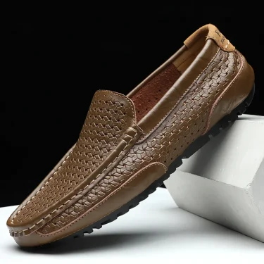 2025 Summer Men Casual Shoes Luxury Brand Genuine Leather Mens Loafers Moccasins Hollow Out Breathable Slip on Driving Shoes 5