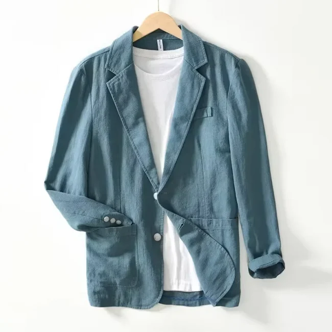 70% Linen 30% Cotton Breathable Men's Blazer Suit Jacket For Men Black Coat For Summer Business Lightweight Male Clothes 2025 6