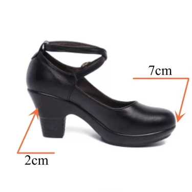 7cm Small Size 32-43 Gladiator Pumps Women Genuine Leather Shoes 2024 Med Block Heels Platform Shoes for Office Model Dance Mom 2
