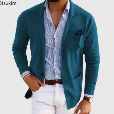 2025 New Men's Blazer Jackets Fashion Slim Fit Solid Single-breasted Suit Coats Business Casual Outerwear Wedding Suits for Men 2