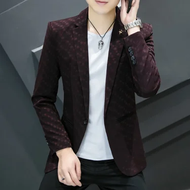 New Men's Boutique Fashion Wave Dot Leisure Business Suit Jacket Blazer Groom Wedding Dress Party Performance Host Coat 3