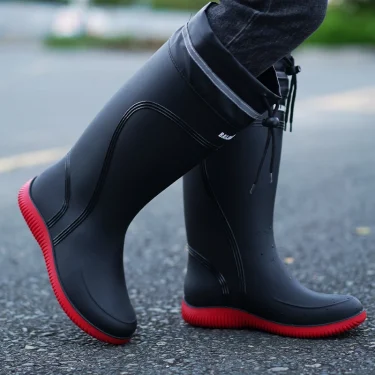 Men's Women's High-End Rain Boots Closed Rainproof and Waterproof Short and Mid.Calf Length Non-Slip Drawstring Rubber Boots 6