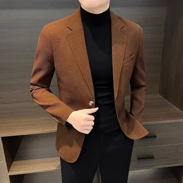 White Brown Jacket For Men Plaid Party Coats Man Suits And Blazers Summer Clothing Casual Menswear Premium Luxury Designer 1