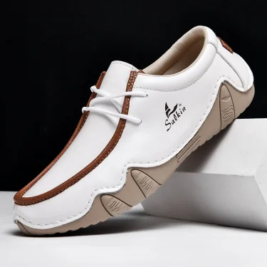 New 2025 Autumn Handmade Leather Casual Men Shoes Design Fashion Sneakers Man Loafers Breathable Low Top Flat Shoes Driving 1