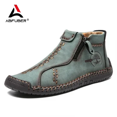 Handmade Leather Casual Shoes For Men Sneakers Men Flat Footwear Zipper Leather Boots Men Ankle Plus Size 39-48 1
