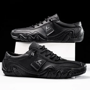 New 2025 Spring Handmade Leather Casual Men Shoes Design Fashion Sneakers Man Loafers Breathable Soft Flat Shoes Driving Shoes 4