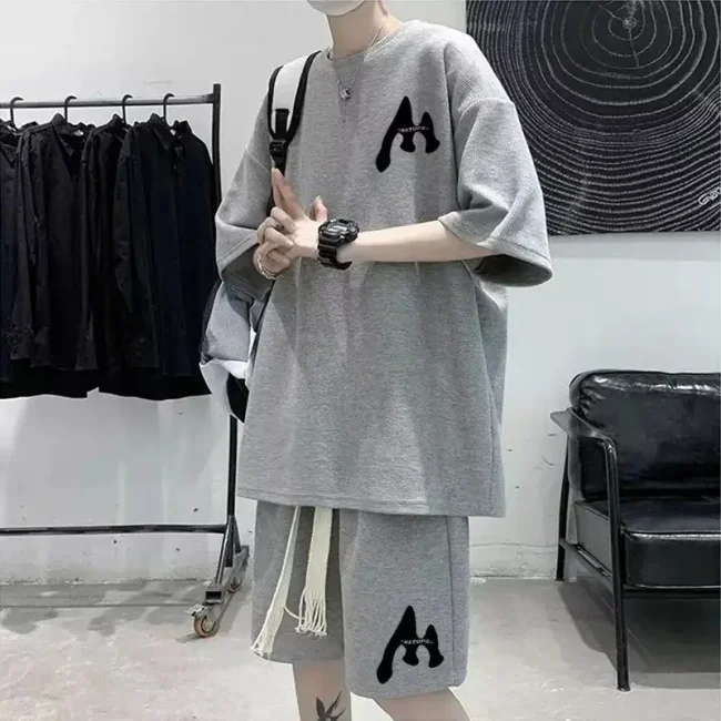simple Short sleeved Shorts Set M XXXL 5XL Men T Shirts Summer Cotton T-Shirts Breathable Loose Clothes Hip Hop Street Tees 2