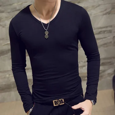 Spring Autumn Period Long Sleeve Cultivate One's Morality Men's T-shirt O-neck Solid Polyester T Shirt Men Red Blue Black 3