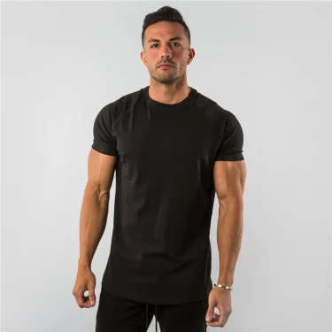 Summer Solid Cotton Short Sleeve T-Shirt Men Gym Clothing Fashion Plain Tight Tops Tees Sports Bodybuilding Fitness T shirt Men 1