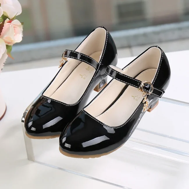 Children Girls Leather Shoes White Princess High Heel Shoes For Kids Girls Performance Dress Student Show Dance Sandals 28-41 2