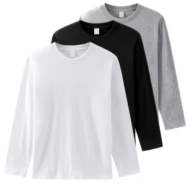 Cotton 100% Long-sleeved Men's T Shirt MRMT 2025 Brand New Round-collar Solid-color Men T-shirt for Male Tshirt Man Tops Tees 3