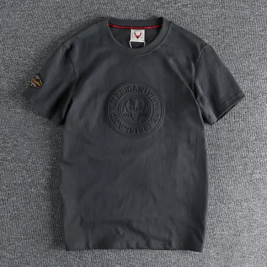 Summer New American Retro Short-sleeved O-neck 3D Printed T-shirt Men's Fashion Simple 100% Cotton Washed Casual Sport Tops 1