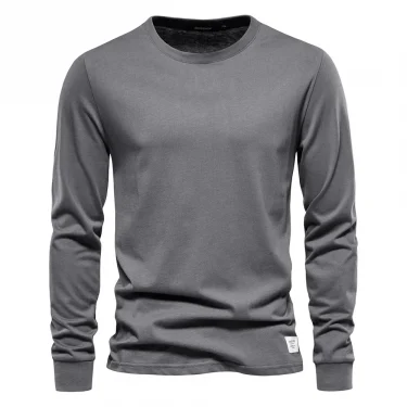 Men‘s T-shirts 100% Cotton Long Sleeve Casual Tops Solid Color High Quality Backing T-Shirt Spring Autumn Classic Men Clothing 4