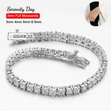 Serenity 3mm 4mm 5mm 6.5 D Color VVS1 Moissanite Tennis Bracelet For Women Man Anniversary Gift S925 Silver Bracelet Hand Chain 1