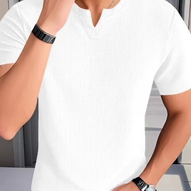 Men's Casual Waffle Knit V-neck pullover T-shirt - Summer short-sleeved everyday casual outing essential 4