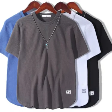 5XL Solid Color Waffle T-shirts for Men Casual Brand Quality Short-sleeved Men's Tees New Summer Fashion Designer Tops Male 1