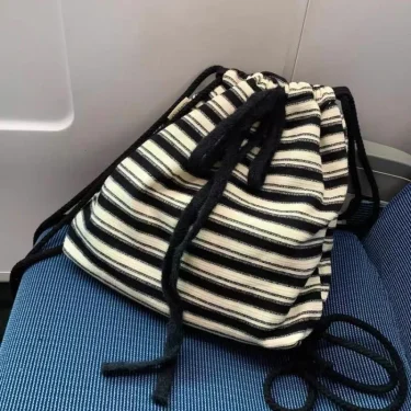 Maillard Idle Sle Stripe Fashion Canvas Backpack 2025 Spring and Summer New Knitted Schoolbag Large Capacity Backpack 3