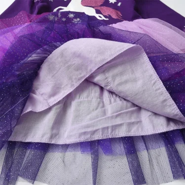 DXTON Winter Long Sleeve Girls Dress Unicorn Cotton Children Clothing Birthday Party Prom Kids Dress Layered Princess Tutu Dress 4