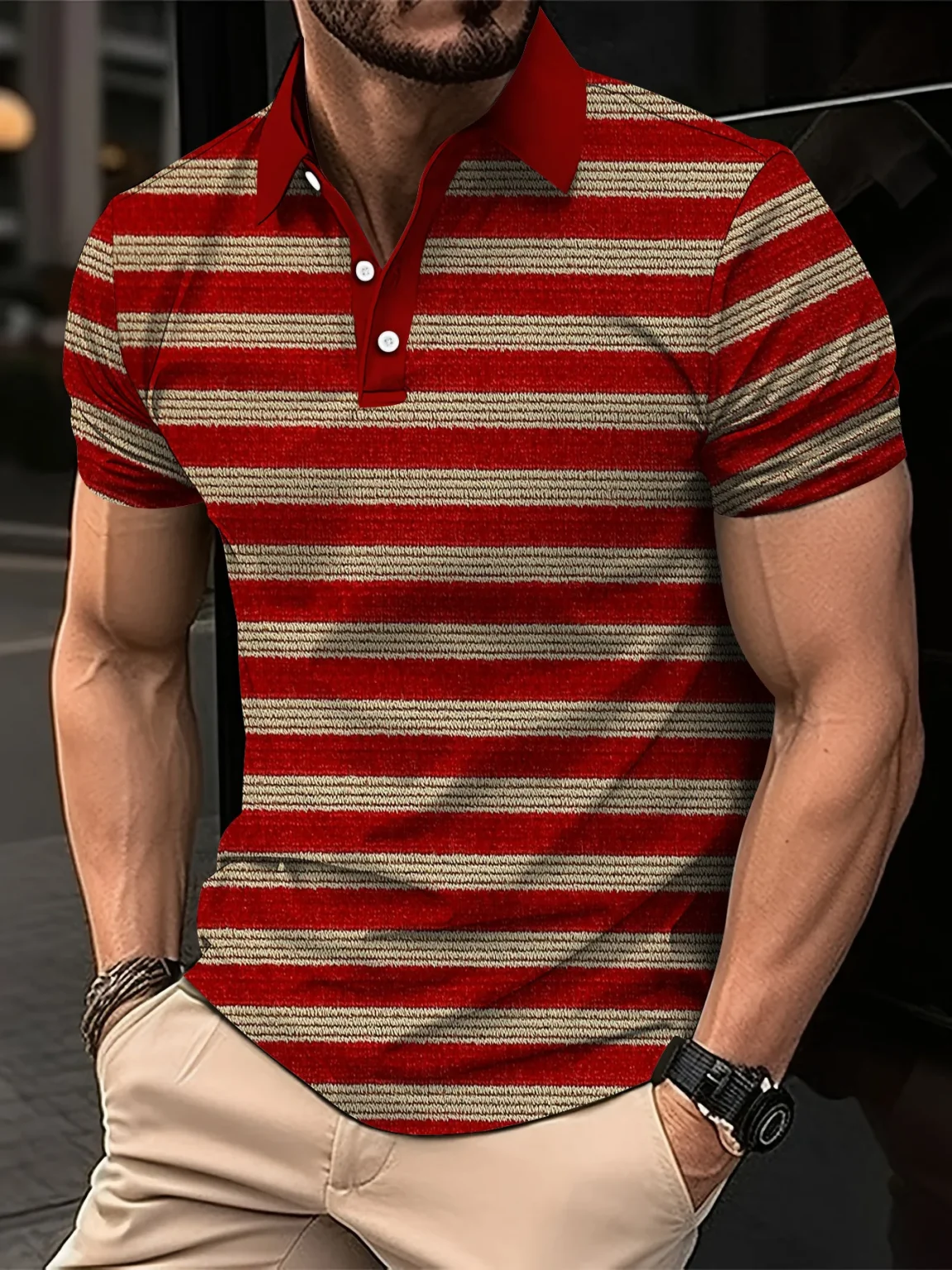 Men's Short Clothes Sleeved Lapel 3D Digital Printed Striped Polo Shirt Summer Man's Business Casual Top Clothes Oversized 5